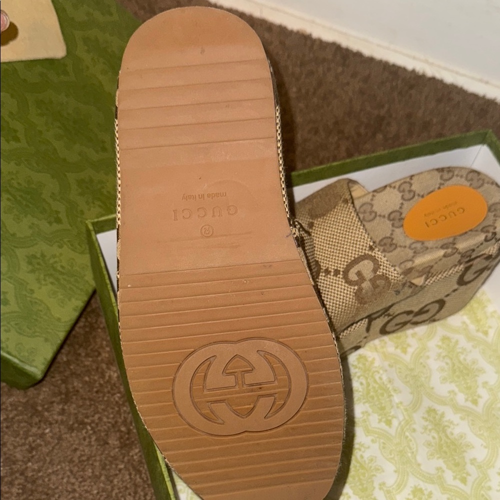 Gucci Brown GG Canvas Platform Slide Mules - Picture 4 of 6